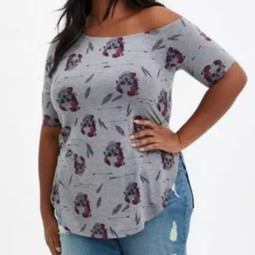 Torrid Gray and Blue 3/4 Sleeve Relaxed Tee